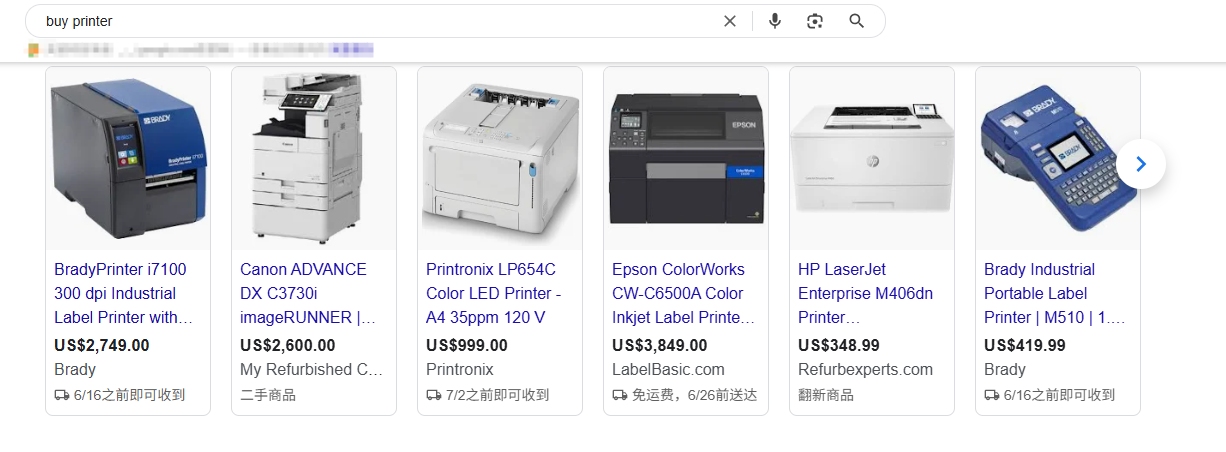 Google 购物类广告截图